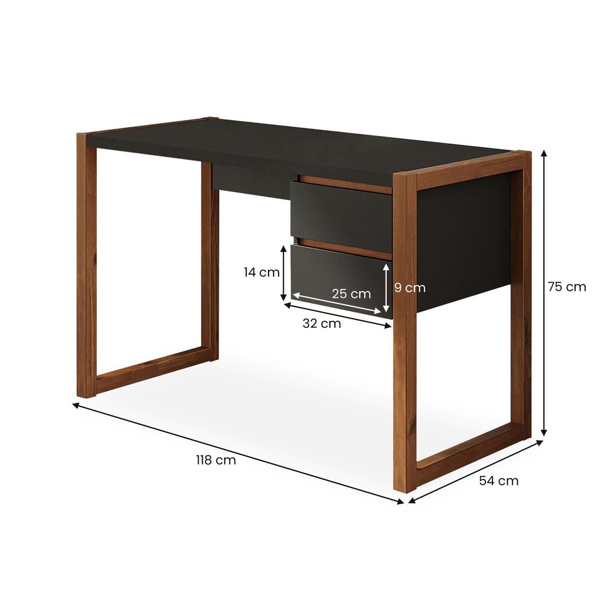 SCHREIBTISCH BELINDA - Kastanienfarben/Schwarz, Holz (54/118/75cm) - IDIMEX