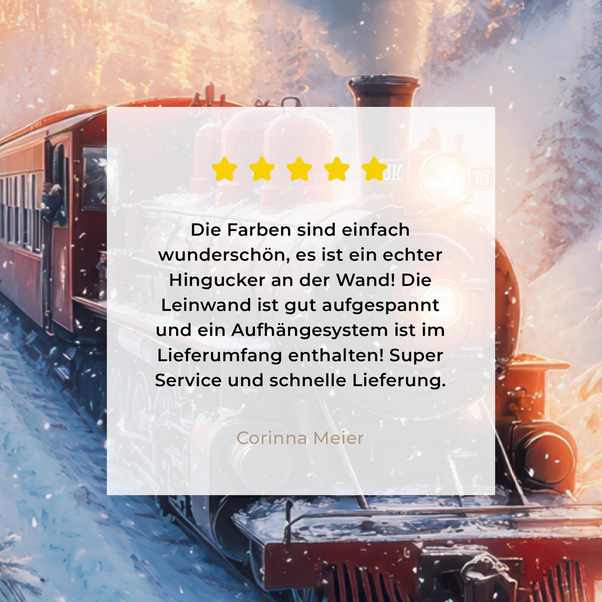 LEINWANDBILD Weihnachtszug - Schnee - Winter - Weihnachten Gemälde 60x40 cm - Dunkelrot, Textil (60/40cm) - MuchoWow