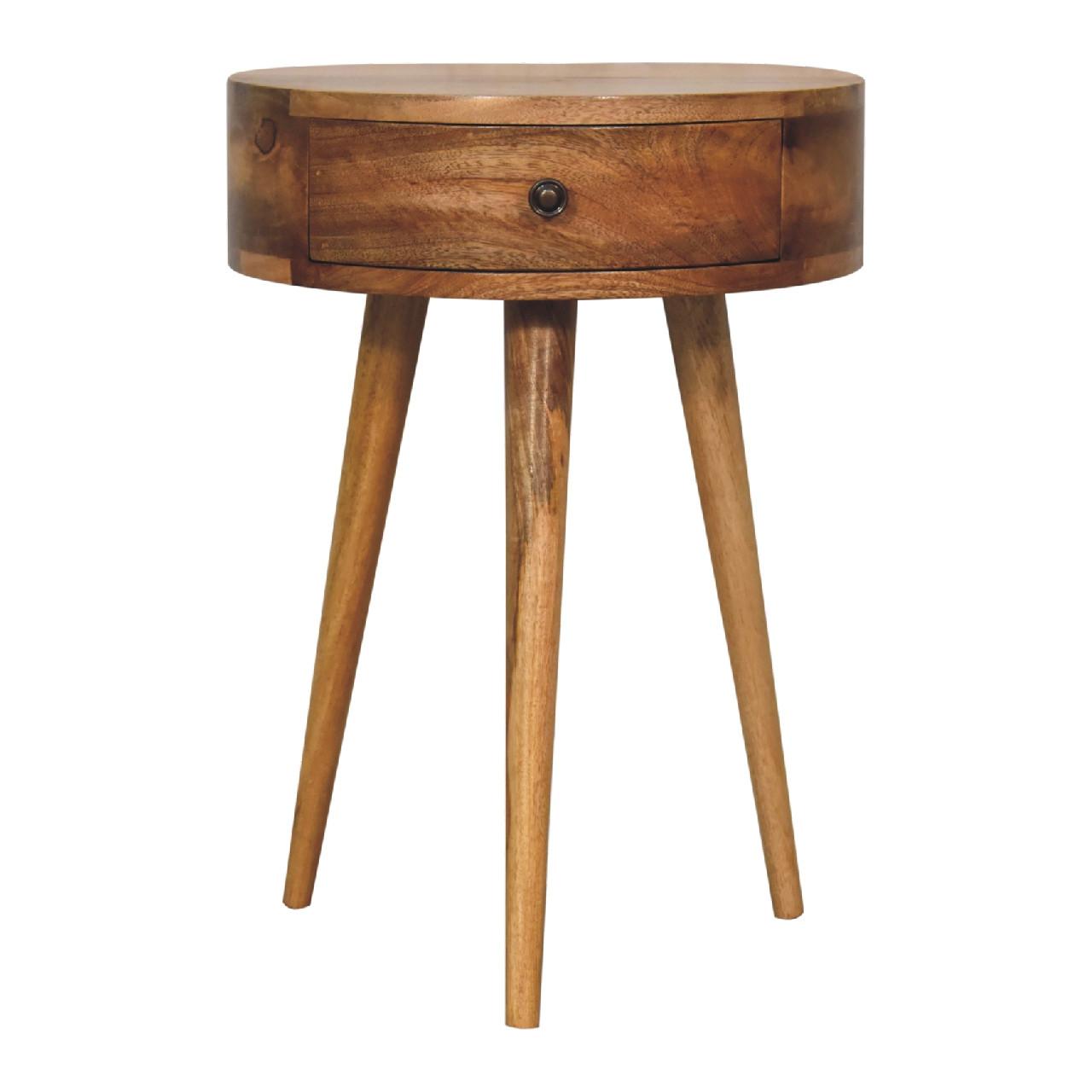 MINI NACHTTISCH rund, Eichenholzoptik, 1 Schublade, Nordische Beine, Beige - Beige/Messingfarben, Holz/Metall (40/52/32cm) - Artisan Furniture