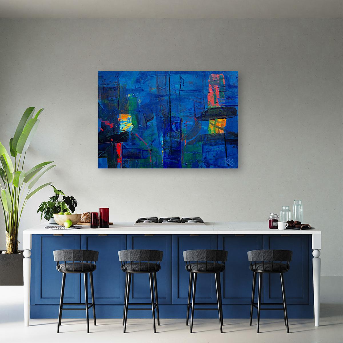 WANDBILD blau abstraktion wie gemalt - Blau, Textil (60/40cm) - Feeby
