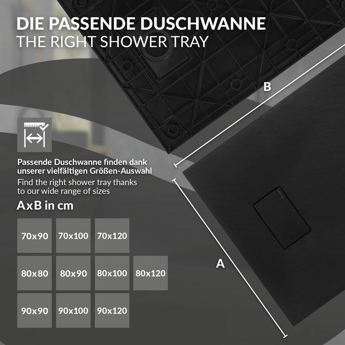 DUSCHWANNE 100x90 cm Schwarz mit Ablaufgarnitur aus SMC - Schwarz, Kunststoff (90/3/100cm) - LuxeBath