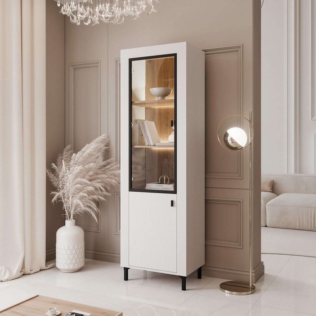 VITRINE AVENA Glastüren, 60/40/194 cm Weiß / Eiche - Weiß, Holzwerkstoff/Kunststoff (60/194/40cm) - Idohome