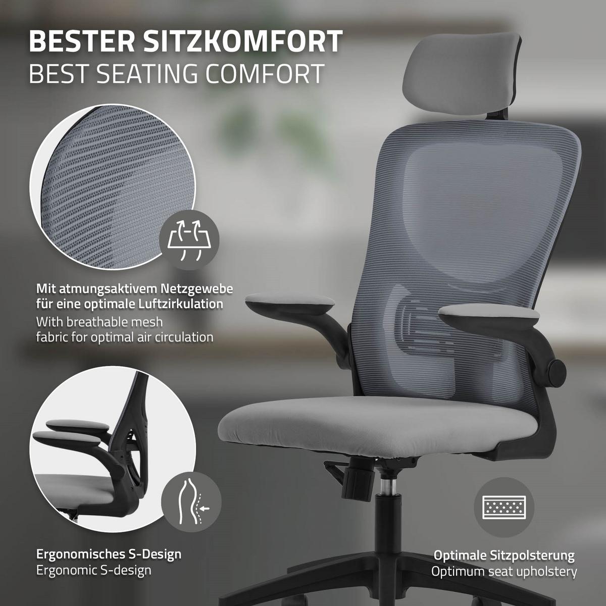 BÜROSTUHL Grau - Schwarz/Grau, Kunststoff (60.5/121/60cm) - ML-DESIGN