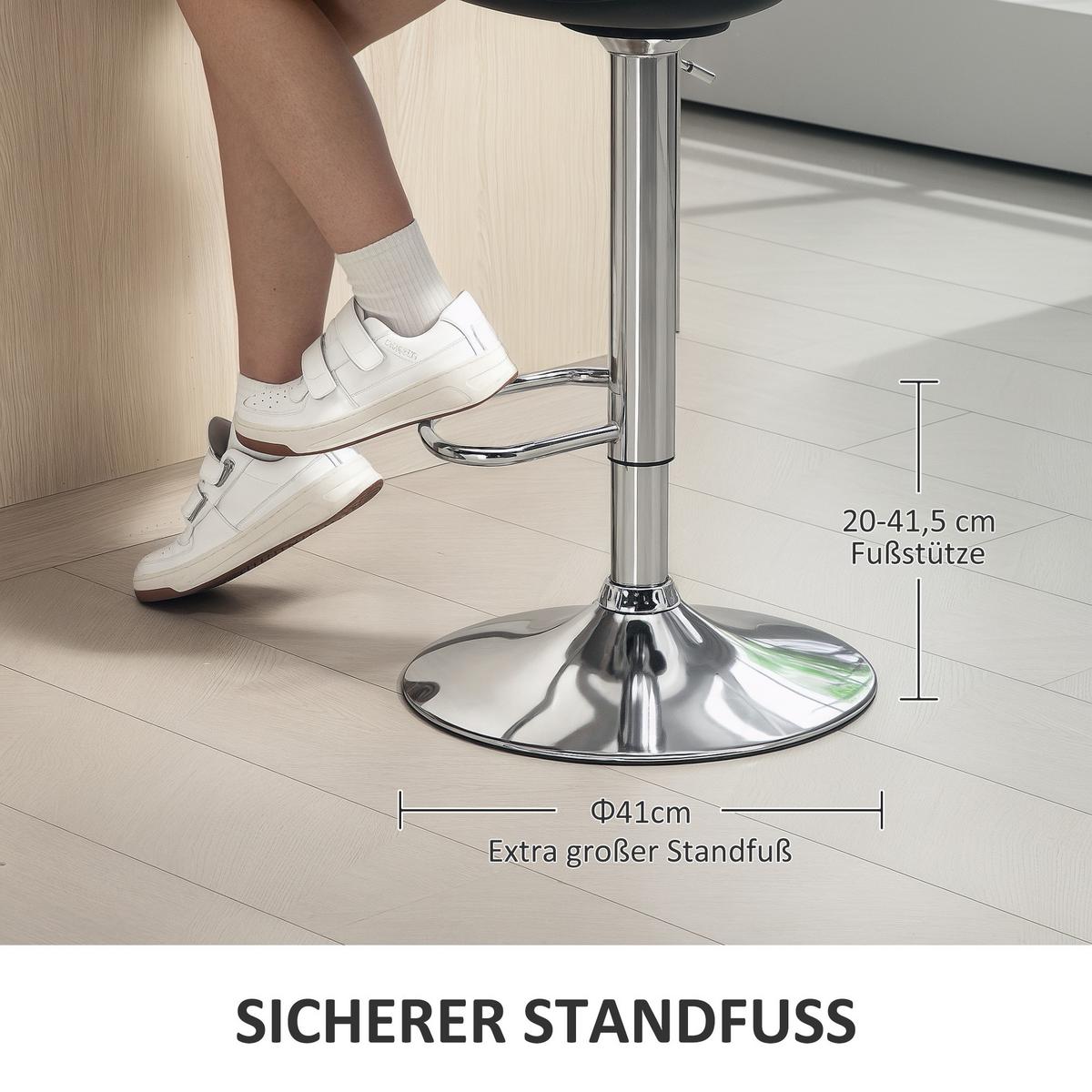 BARHOCKER 2er Set, Gepolstert Barstuhl mit Stahlgestell, Lehne für Küche Schwarz - Schwarz, Leder (41/104/42cm) - HOMCOM