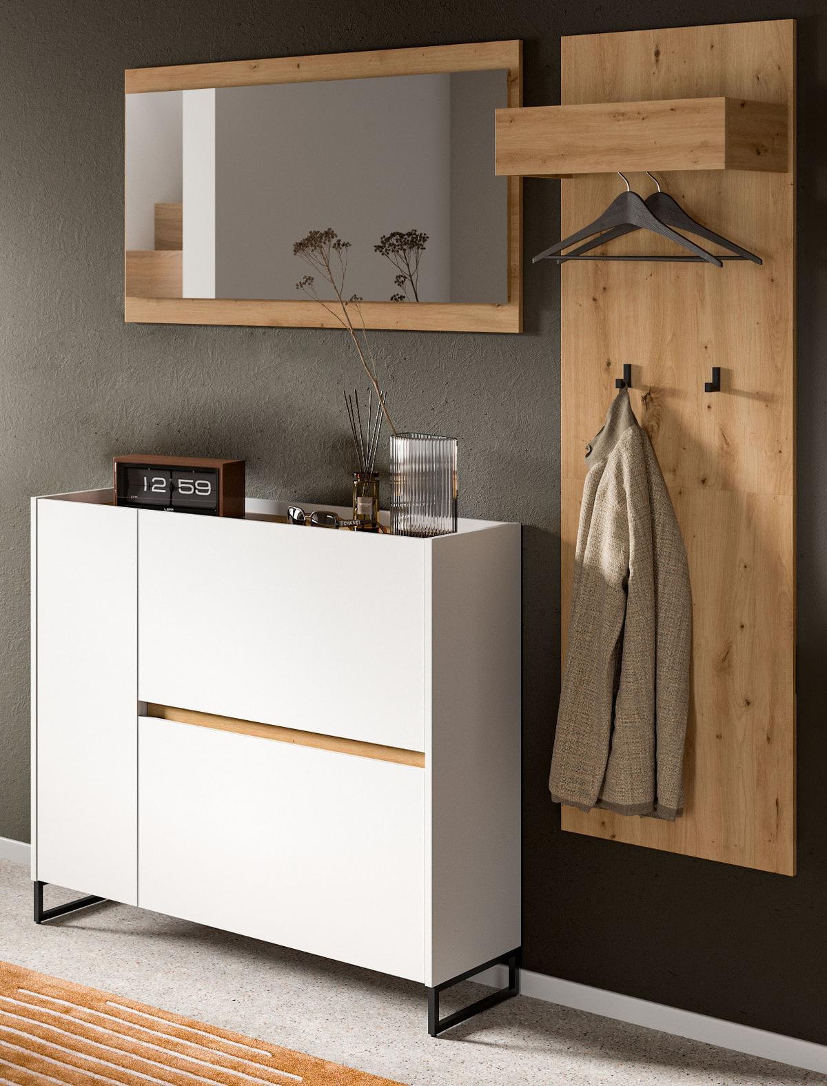 GARDEROBE-SET weiß und Artisan Eiche, Garderobe 3-teilig, 175 x 192 cm, Soft-Close, Borga - Schwarz/Weiß, Holzwerkstoff/Metall (175/192/32cm) - Inn.Furn