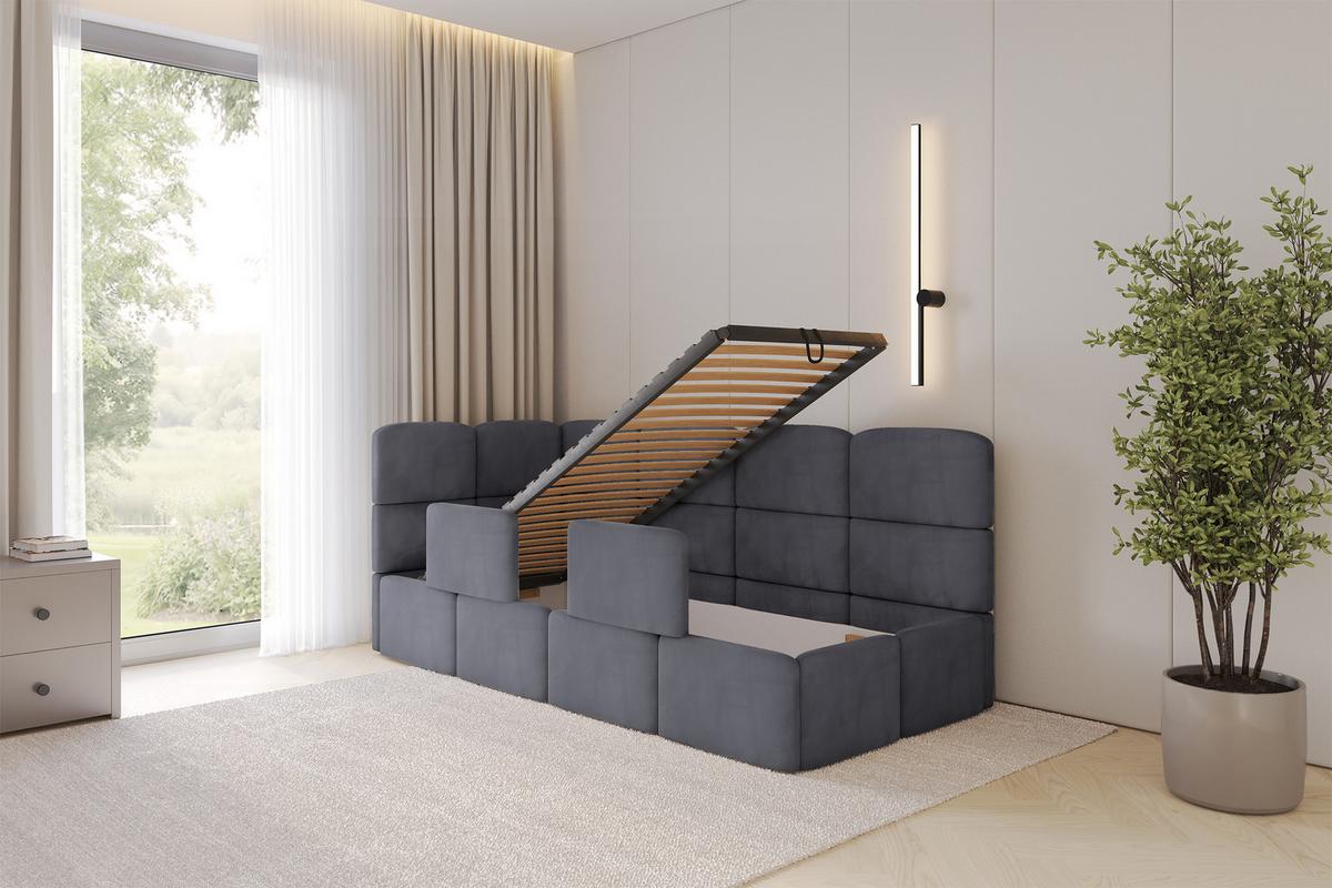 EINZELLBETT Jugendbett mit Bettkasten und Matratze H3/H4, Rechts - KIVY 80x200 Dunkelgrau - Titanfarben, Holzwerkstoff/Textil (80/200cm) - ALTDECOR