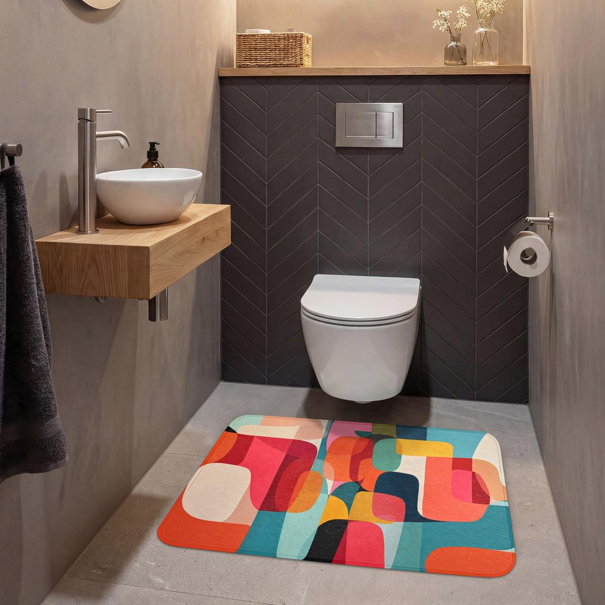 WC-VORLEGER Formen - Bunt - Abstrakt - Flugzeuge Toilettenteppich 90x60 cm - Multicolor, Textil (90/1cm) - OnlyWow