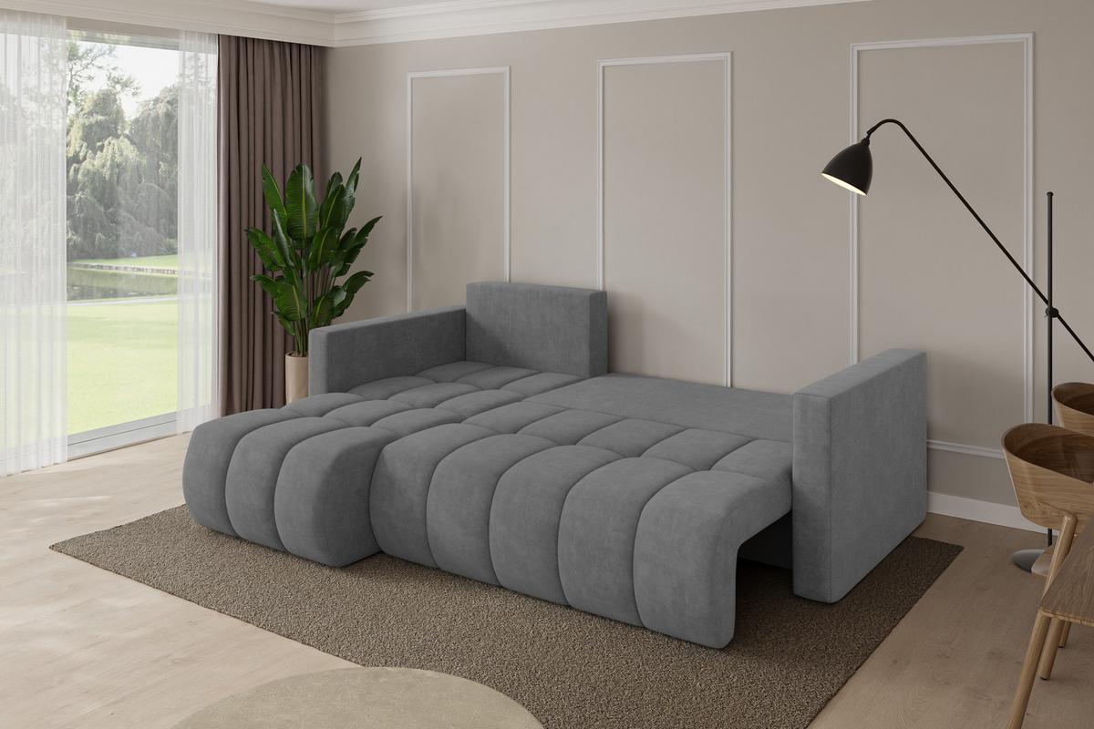 ECKSOFA mit Schlaffunktion Ottomane Links GARD-L 226x146x85 Grau Velours - Taupe/Schwarz, Holzwerkstoff/Kunststoff (226/146cm) - ALTDECOR