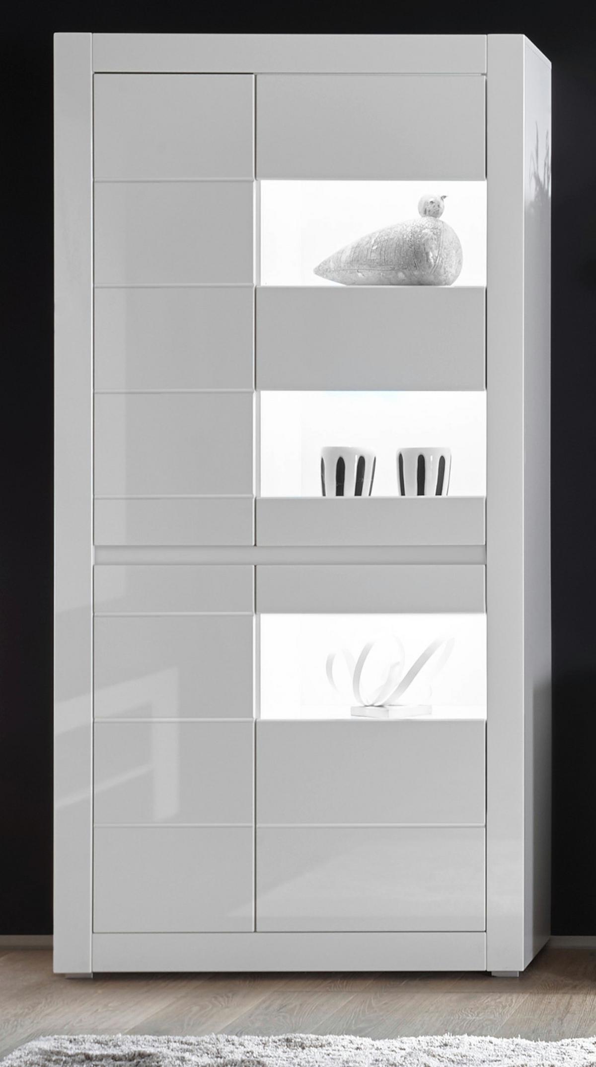 VITRINE Hochglanz weiß, mit weiß oder grau, Vitrinenschrank 100 x 200 cm, Soft-Close - Weiß Hochglanz/Weiß, Glas/Holzwerkstoff (100/198/35cm) - Furn.Design