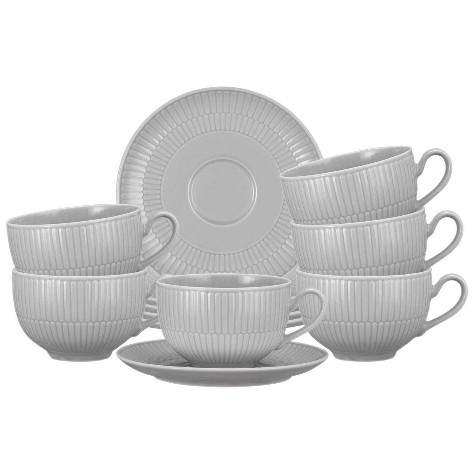 MILCHKAFFEETASSEN MIT UNTERTASSEN Amina Silbergrau 350 ml 6er Set - Grau, Keramik (0.35L) - Seltmann Weiden