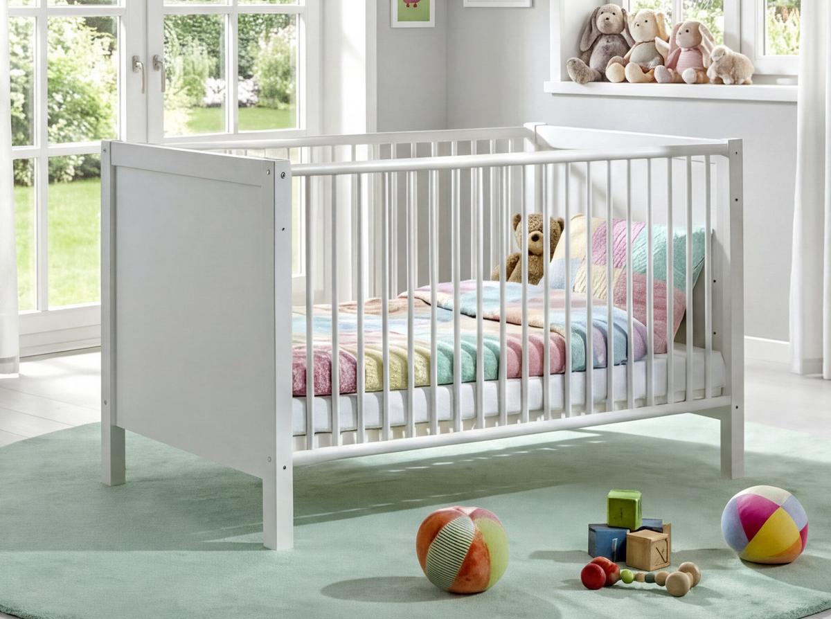 BABYZIMMER-SET 2-teilig: Babybett & Wickelkommode mit Soft-Close-Funktion, Landhausstil Weiß / 22800 - Silberfarben/Weiß, Holzwerkstoff/Metall (76/83/146cm) - luma-home