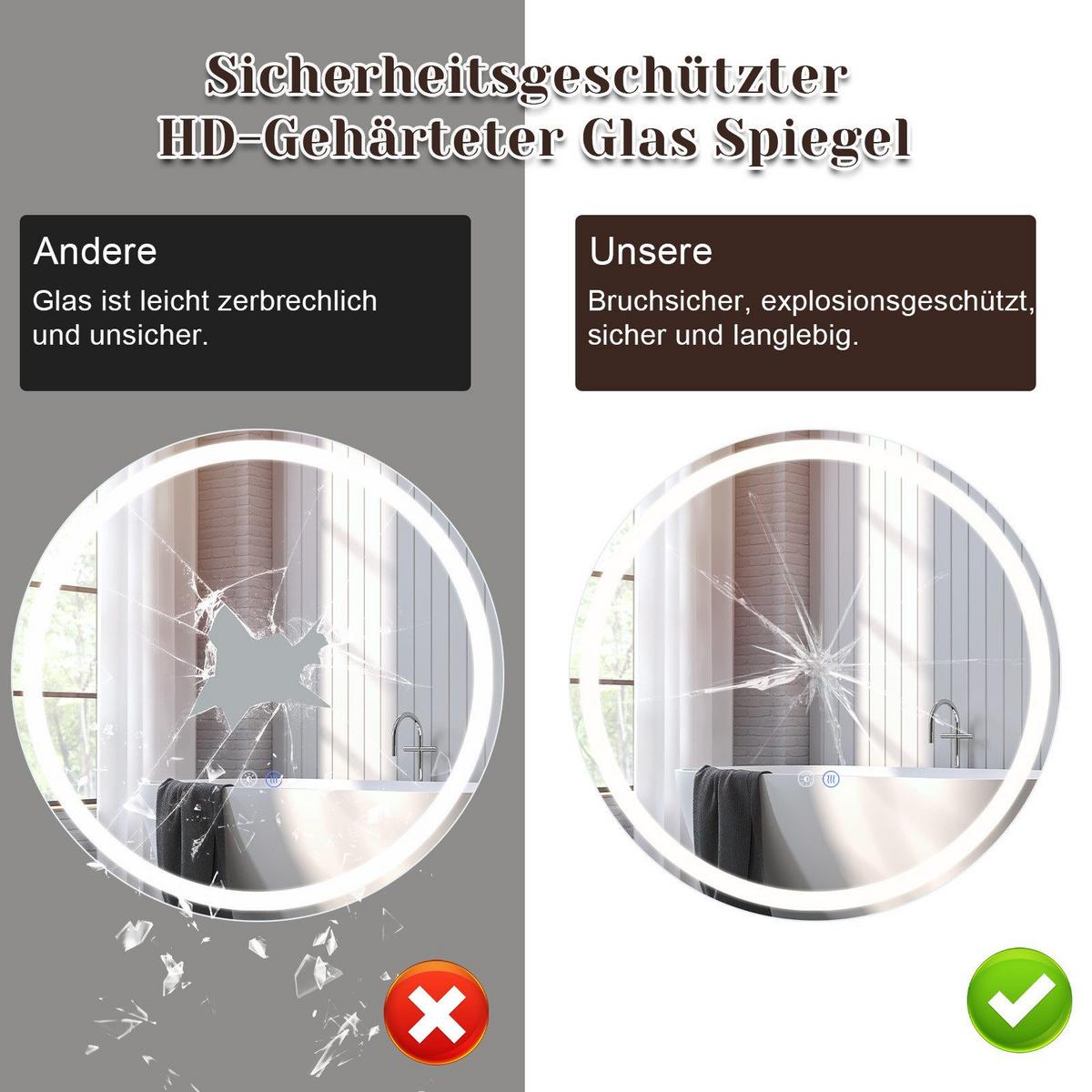 BADEZIMMERSPIEGEL Mainz mit LED-Leuchte Ø70 cm - Weiß, Glas (70/2.5/70cm) - Nettlife