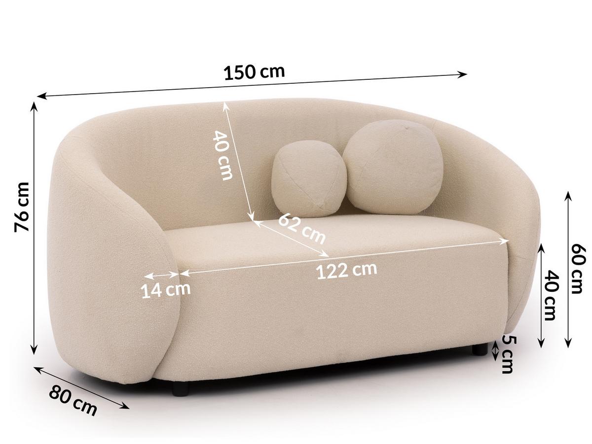 2-SITZER-SOFA Roundi Cremeweiß Bouclé - Creme/Schwarz, Holz/Kunststoff (150/76/80cm) - S-Style Möbel