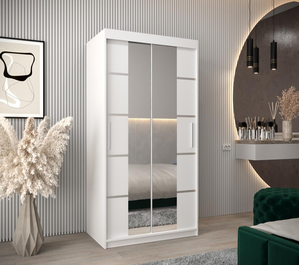 SCHWEBETÜRENSCHRANK 200/100/62 2-türig - Silberfarben/Weiß, Holz/Kunststoff (100/200/62cm) - MÖBEL KRYSPOL