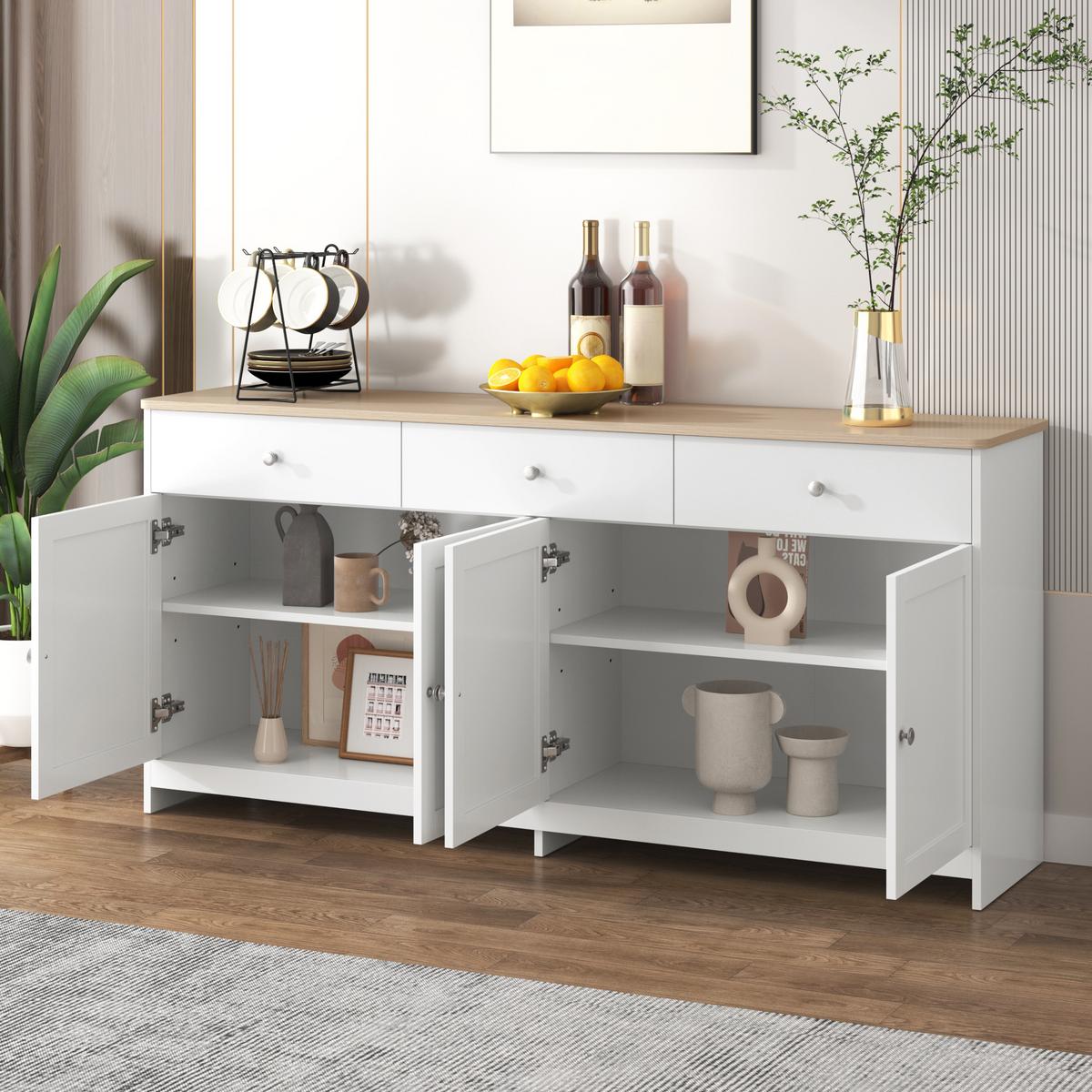 SIDEBOARD weiß & holzoptik 4 türen & 3 schubladen - Weiß, Holzwerkstoff (160/75/37cm) - Urban Meuble
