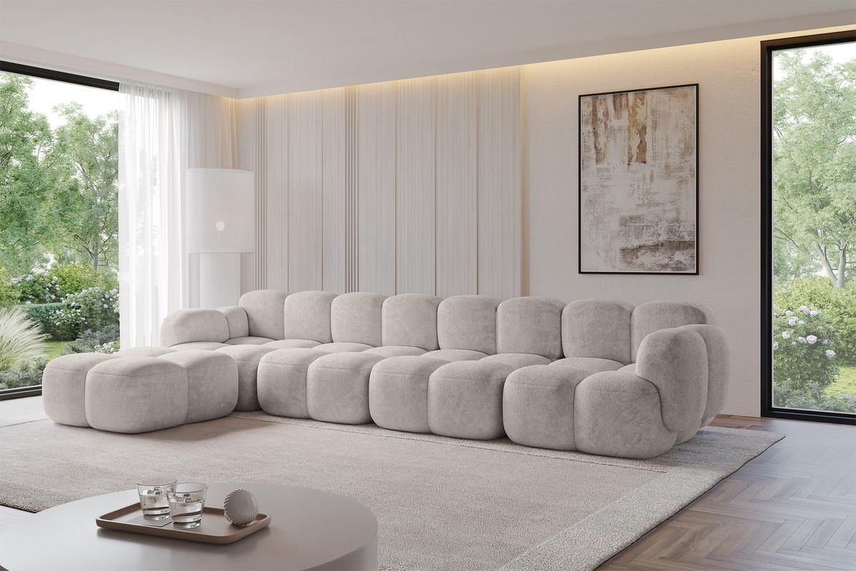 ECKSOFA modulares Sofa Links Miko-L3 390x205x75 Hellgrau Velours - Hellgrau/Schwarz, Holzwerkstoff/Kunststoff (390/205cm) - ALTDECOR
