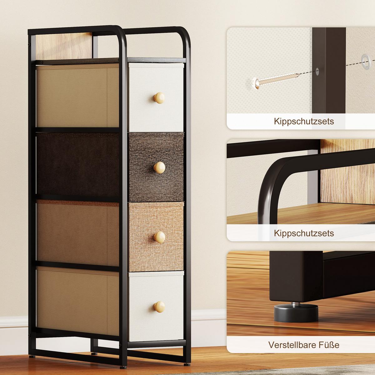 KOMMODE Schrank mit 4 Schubladen aus Vliesstoff Stahlrahmen Schubladenschrank - Multicolor/Braun, Holz/Textil (47/84.5/20cm) - HOMCOM