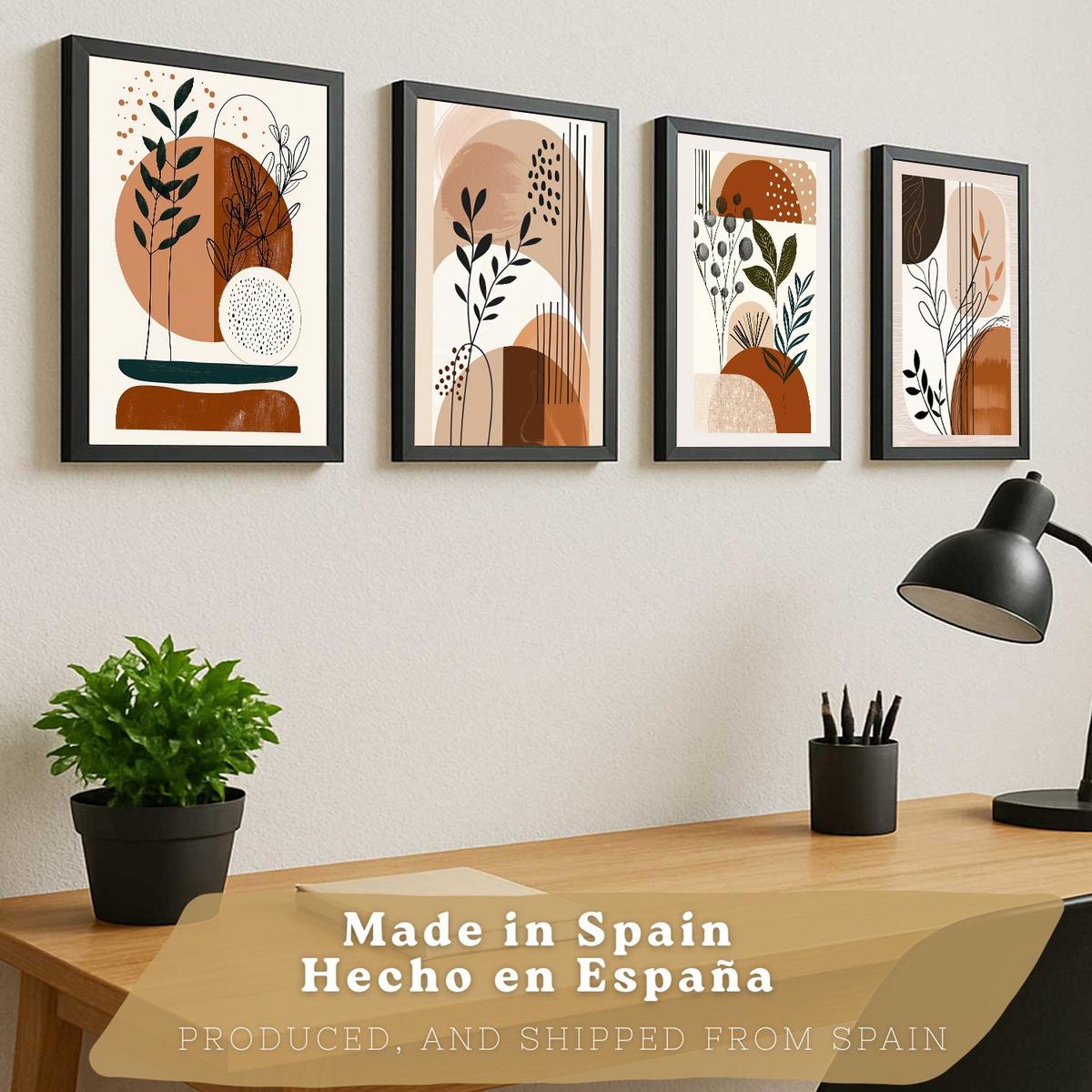 POSTER 4er Kunstdruck-Set Wandbilder Botanisch Abstrakt modern Wohnzimmer Deko, Schlafzimmer, Küche, Badezimmer Rahmenlos A4 - Klar, Papier (29.7/1/21cm) - Nacnic