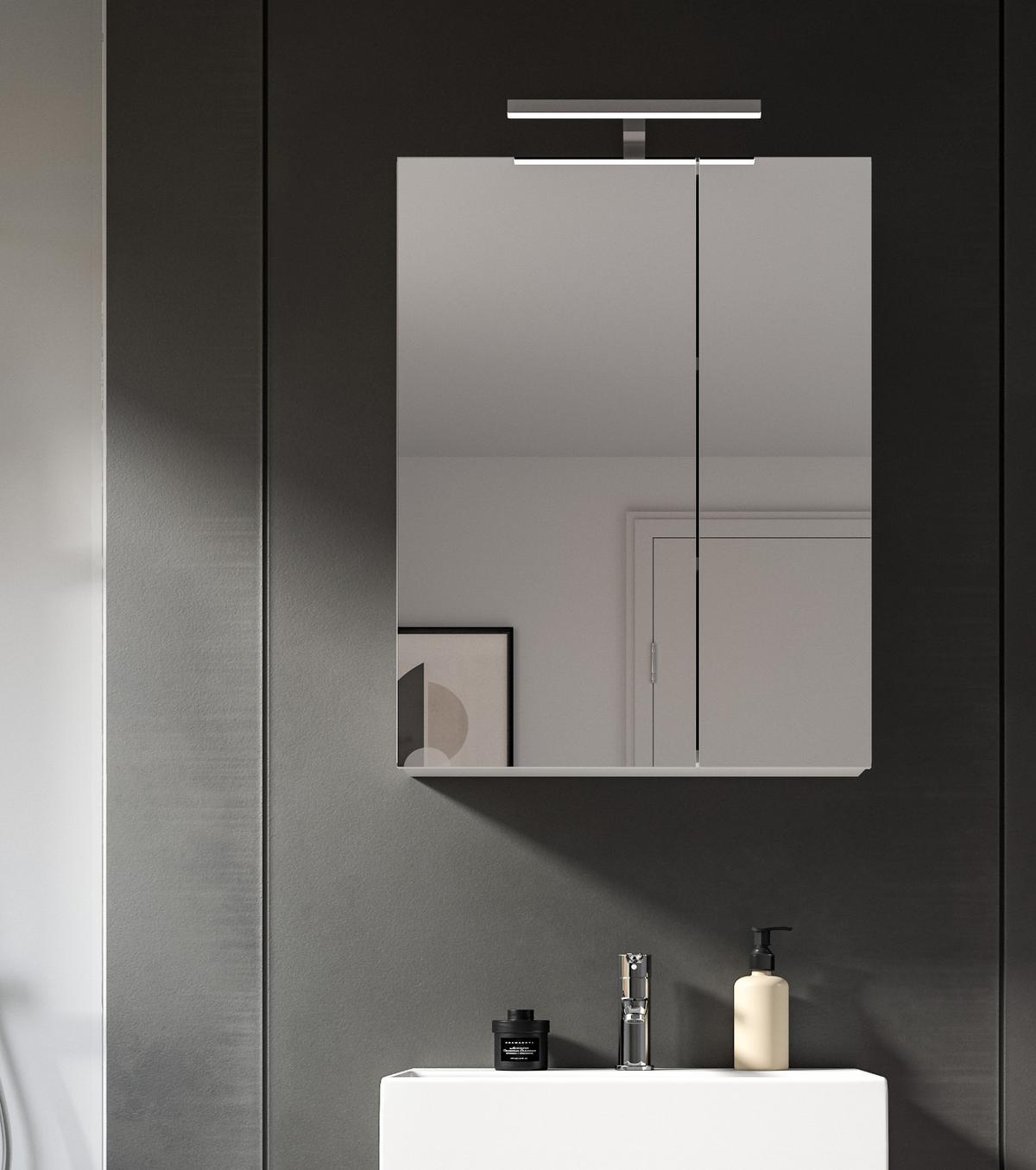 SPIEGELSCHRANK weiß 60 cm, Badezimmer Schrank 2-türig - Weiß, Glas/Holzwerkstoff (60/77/18cm) - Inn.Furn