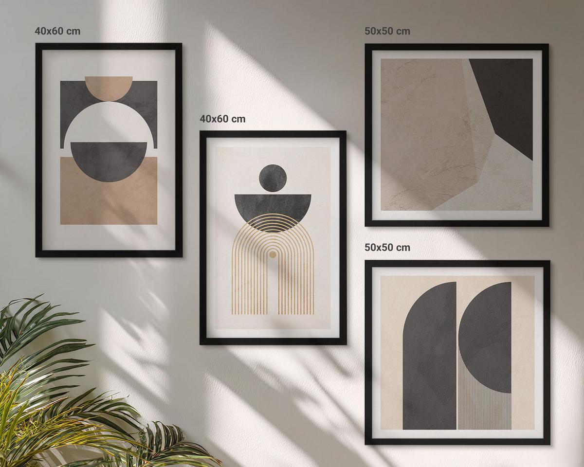 BILDER SET 4er Set - 50x50 cm & 40x60 cm Schwarzer Rahmen - Abstrakte Formen beige braun - Schwarz, Kunststoff (50/50cm) - TULUP