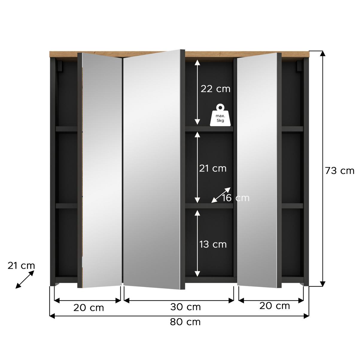 SPIEGELSCHRANK Eiche, grau 80 cm, Badschrank mit Soft-Close - Eiche Artisan/Grau, Glas/Holzwerkstoff (80/73/21cm) - Inn.Furn