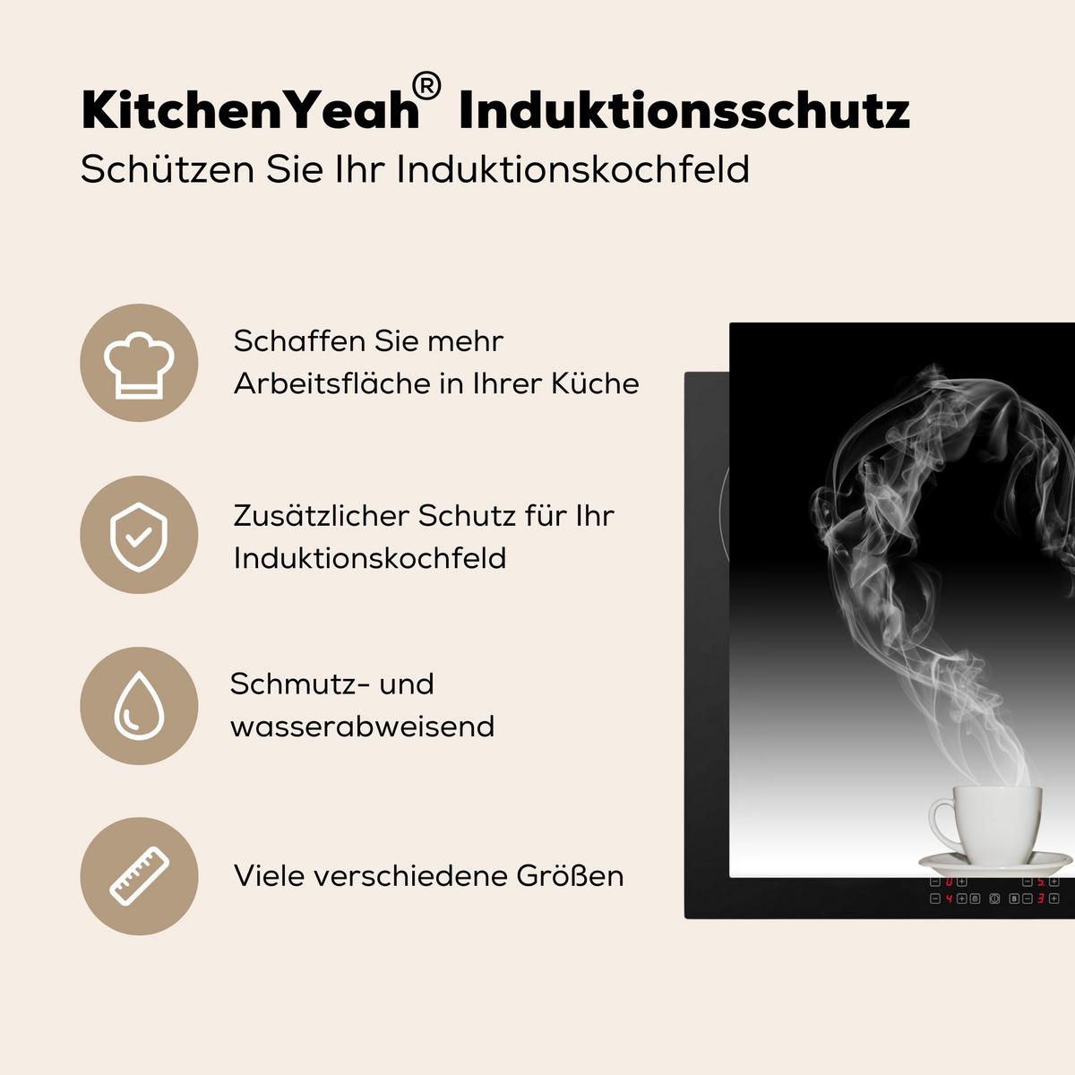 HERDABDECKPLATTE Kaffee - Herz - Schwarz und weiß - Tassen Herdabdeckung Induktionsfeld 65x52 cm - Weiß, Kunststoff (65/52/0.2cm) - MuchoWow