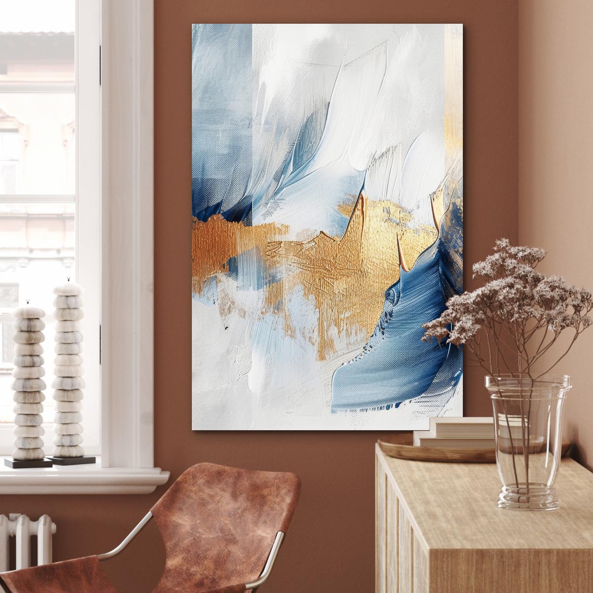 METALLBILD Gold - Blau - Aquarell - Kunst - Modern 80x120 cm - Hellblau, Metall (80/120cm) - MuchoWow
