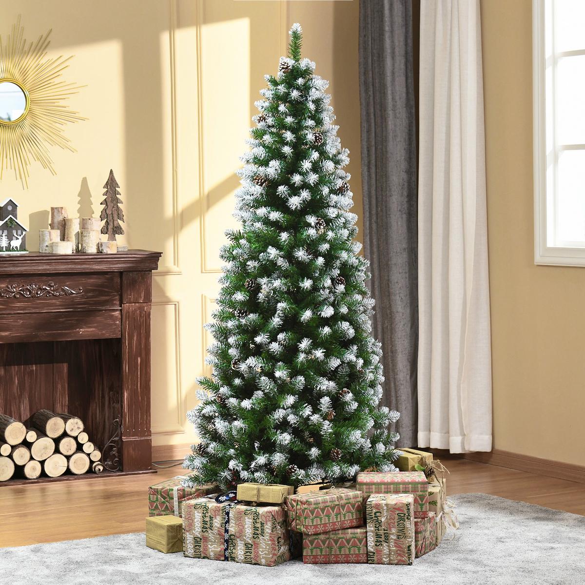 KÜNSTLICHER Weihnachtsbaum, 180 cm Christbaum mit Kunstschnee, Indoor - Grün, Kunststoff (180cm) - HOMCOM