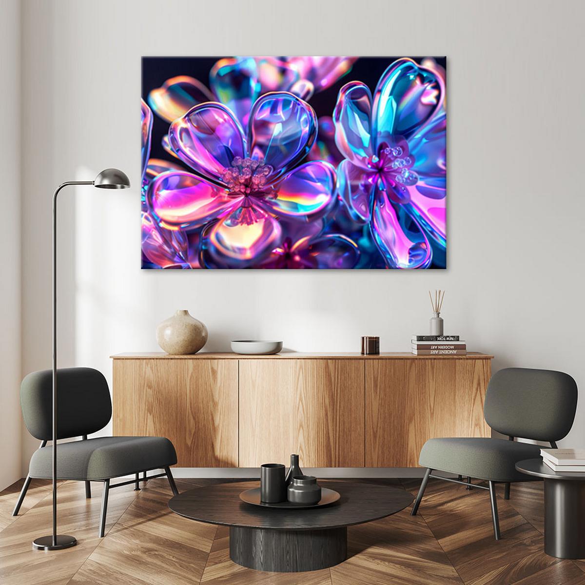 WANDBILD bunte glasblumen blumenstrauß - Pink, Textil (60/40cm) - Feeby