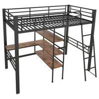 HOCHBETT metall schwarz 90x200cm mit schreibtisch regal - Schwarz, Metall (90/200cm) - Urban Meuble