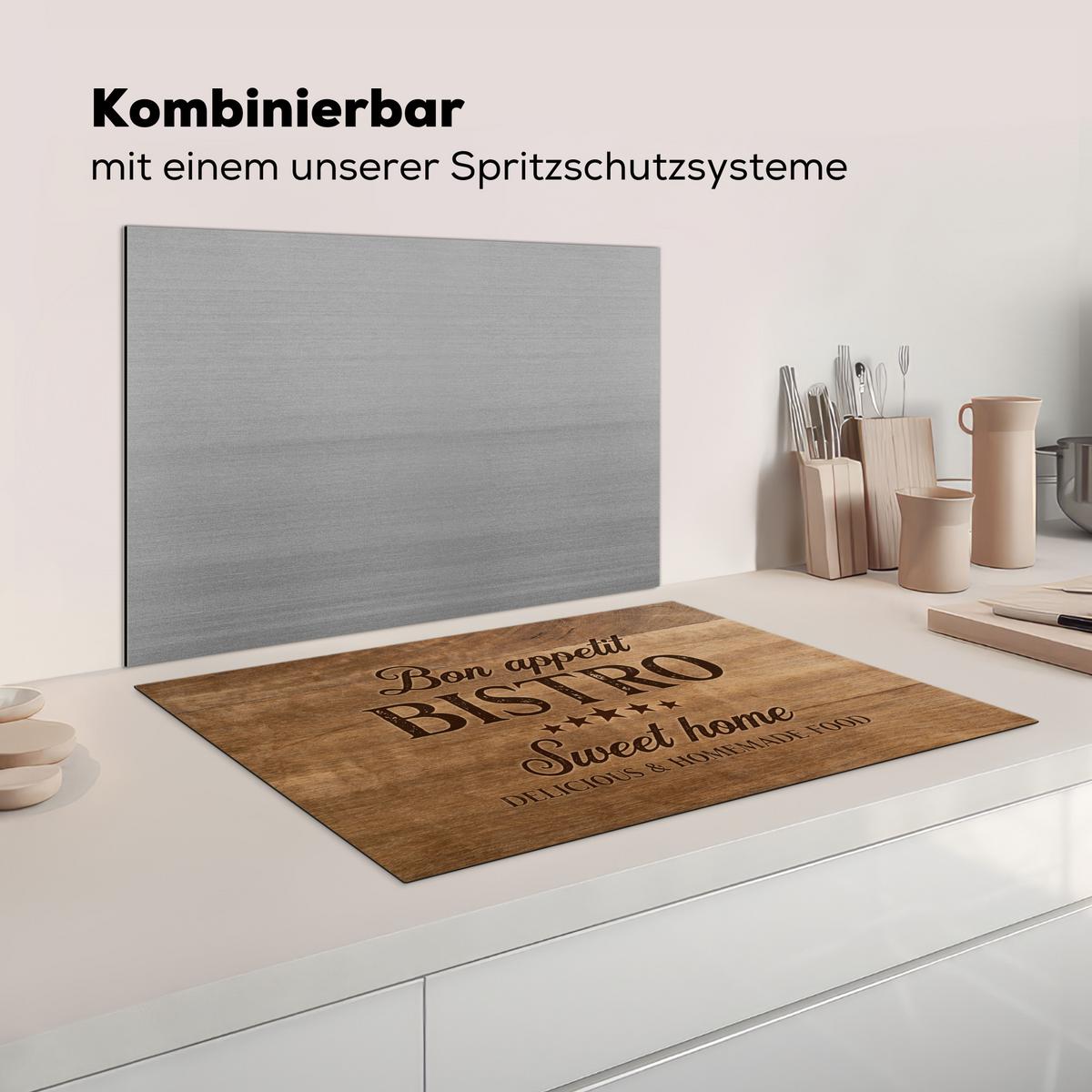 HERDABDECKPLATTE Zitat - Bistro - Guten Appetit - Süßes Zuhause - Holzmaserung Induktionsmatte 77x51 cm - Braun, Kunststoff (77/51/0.2cm) - MuchoWow