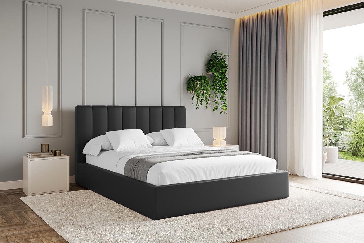 POLSTERBETT mit Bettkasten und Lattenrost, Boxbett ohne Matratze - STERA 160x200 Schwarz Kunstleder - Schwarz Hochglanz, Holzwerkstoff/Textil (160/200cm) - ALTDECOR