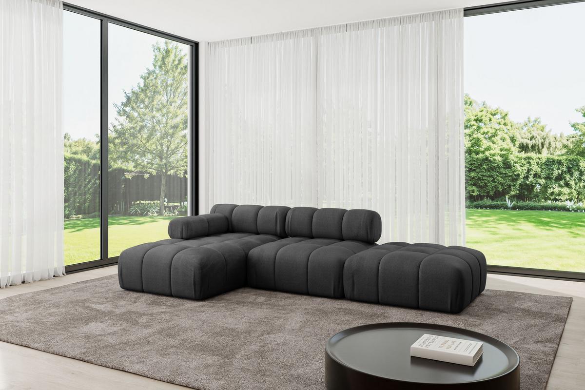 ECKSOFA modulares Sofa Lizur-L1 - 285x160x70 cm Schwarz Velours - Schwarz, Holzwerkstoff/Textil (285/160cm) - ALTDECOR