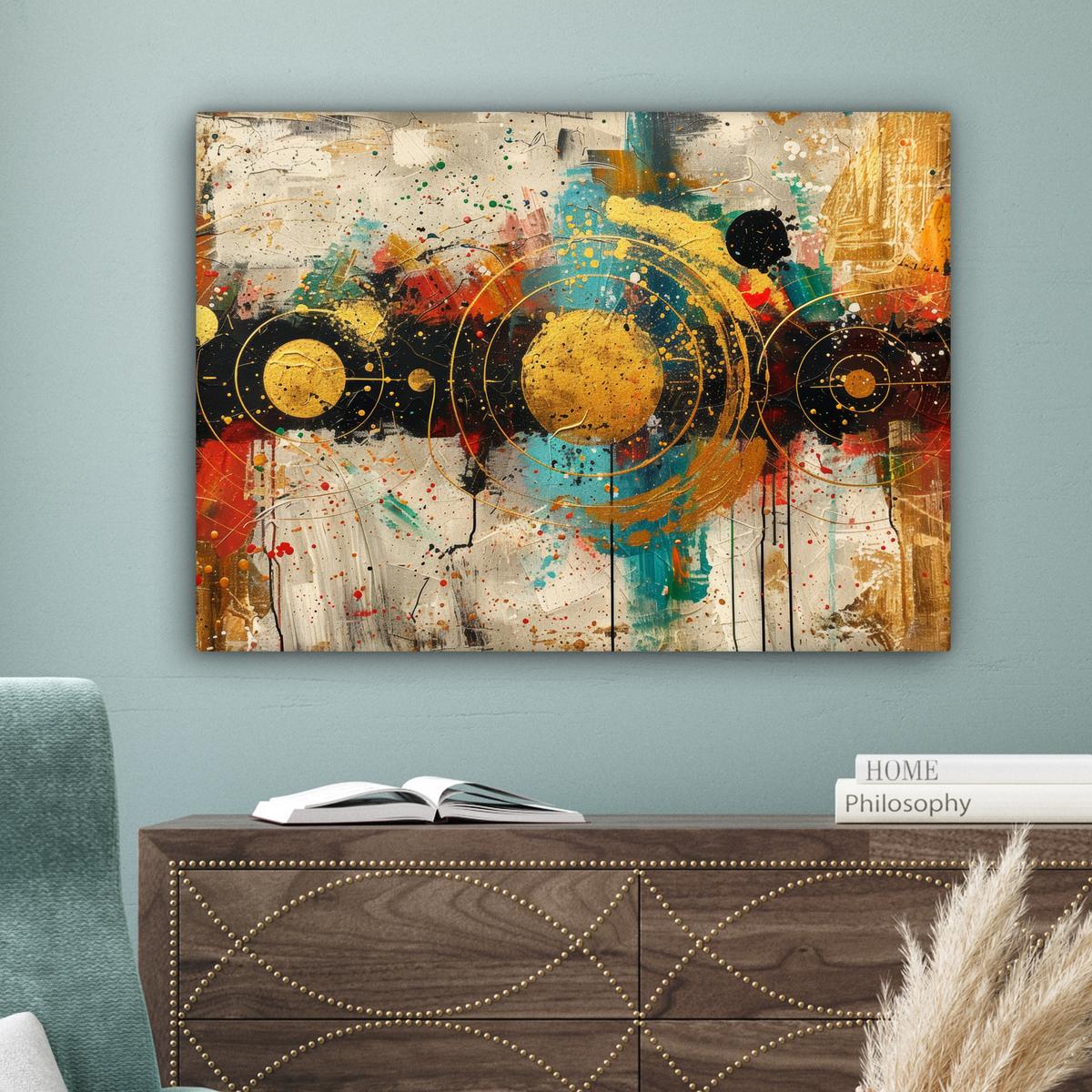 LEINWANDBILD Abstrakt - Kunst - Gold - Modern Wandbilder 80x60 cm - Multicolor, Textil (80/60cm) - MuchoWow