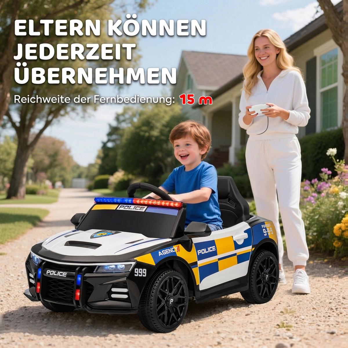 KINDER-POLIZEIAUTO Kunststoff Metall Weiß - Weiß, Kunststoff (96/60/45cm) - AIYAPLAY