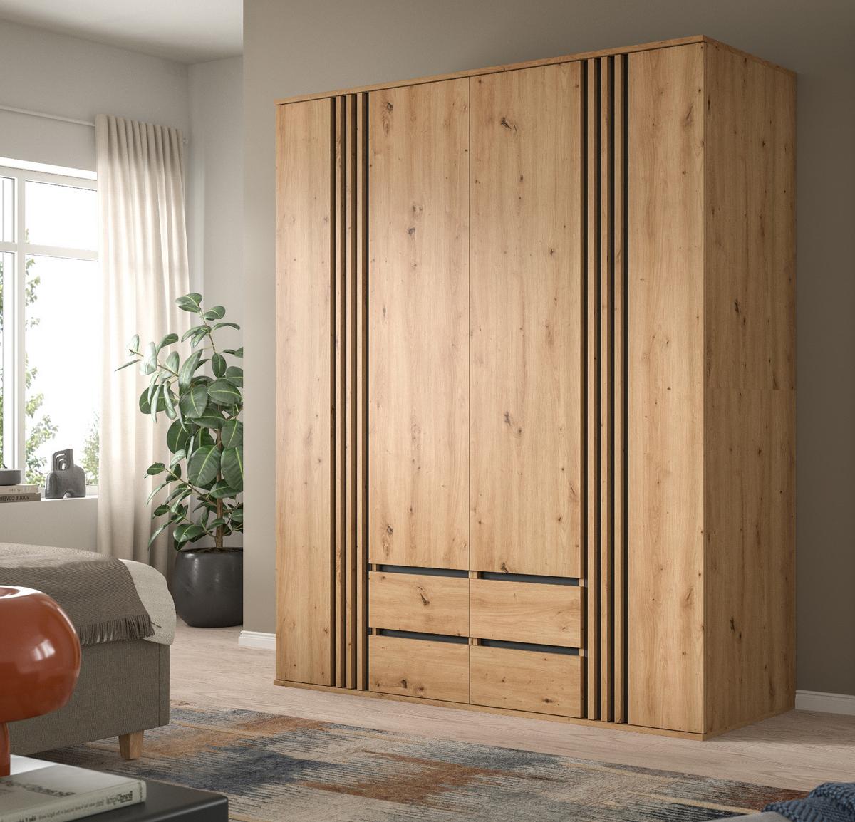 KLEIDERSCHRANK Eiche Artisan, grau 80 x 192 cm, Wäscheschrank 2-türig - Anthrazit/Eiche Artisan, Holzwerkstoff (80/192/56cm) - Inn.Furn