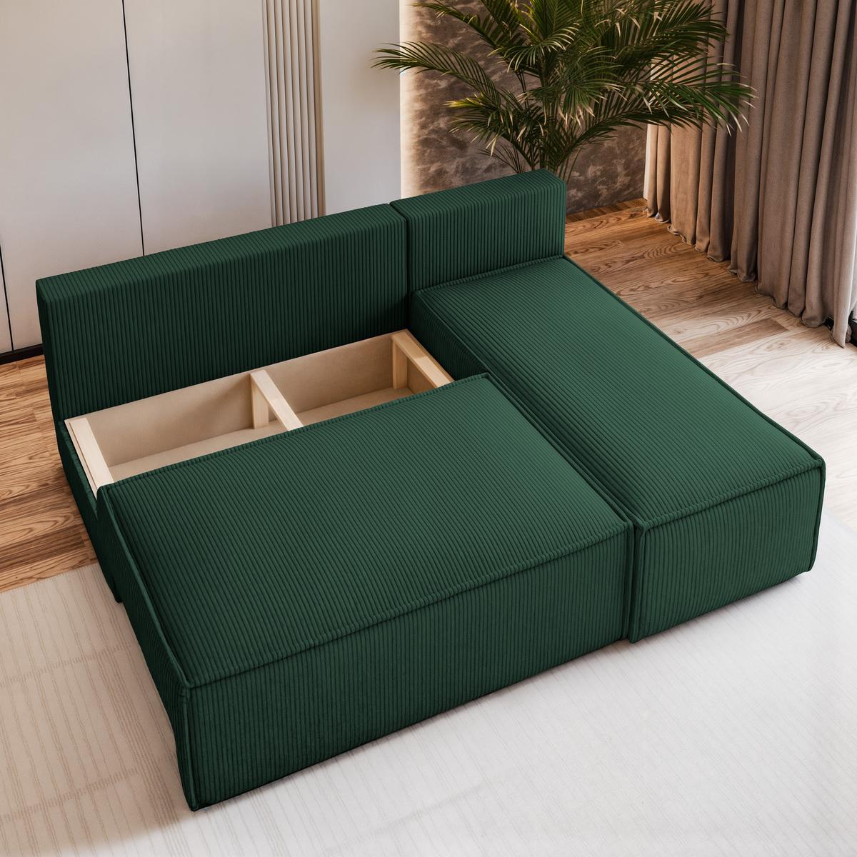 ECKSOFA BRISO P Grün Kordstoff mit Schlaffunktion - Grau/Grün, Holz/Kunststoff (200/140cm) - MASSENO