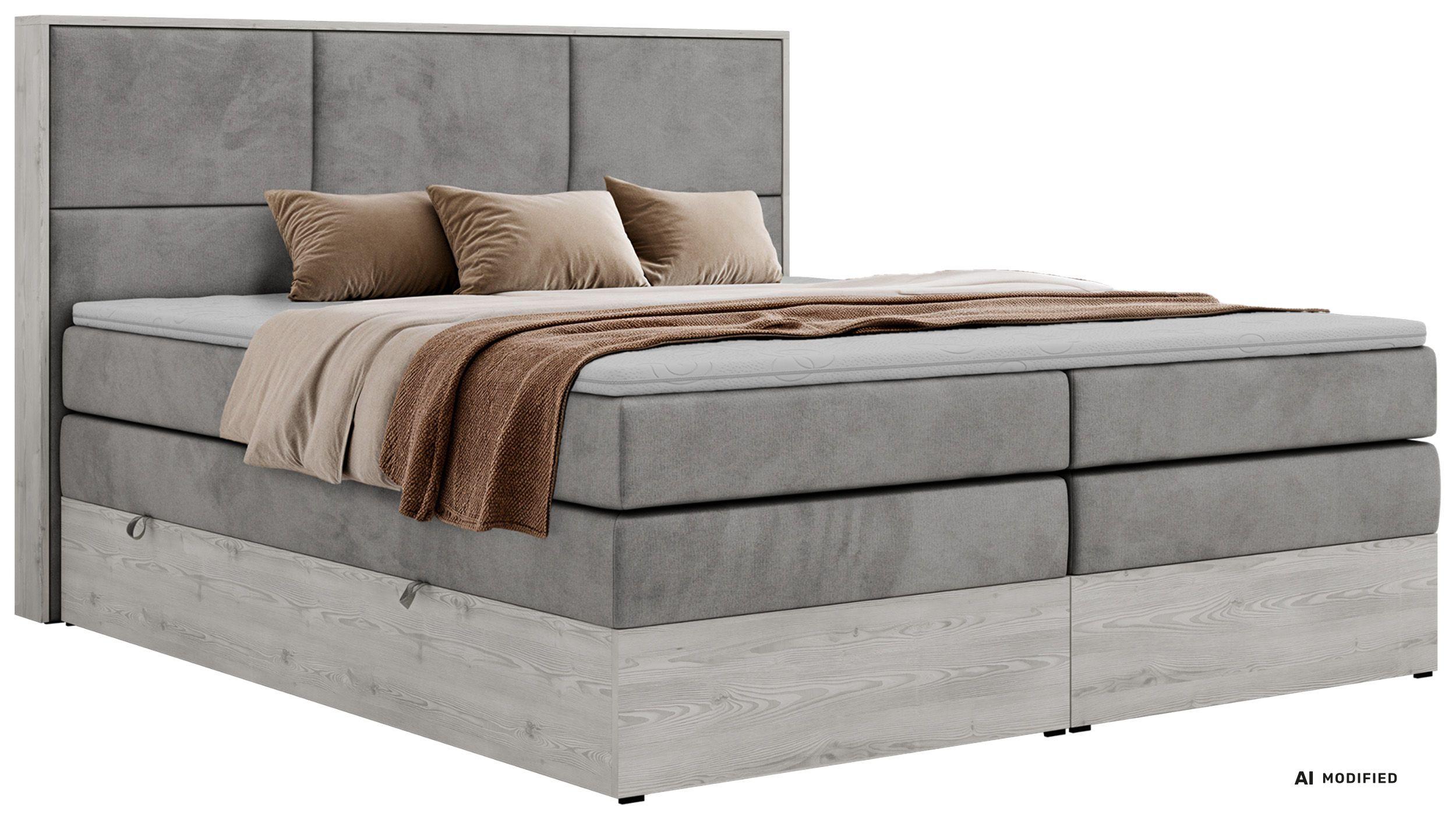 BOXSPRINGBETT DELNOR KING 140/200 - Hellgrau Velvet - Topper T25 - H3 - Hellgrau/Schwarz, Kunststoff/Textil (140/200cm) - MKS