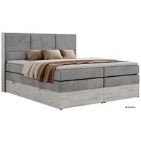 BOXSPRINGBETT DELNOR KING 140/200 - Hellgrau Velvet - Topper Visco - H3 - Hellgrau/Schwarz, Kunststoff/Textil (140/200cm) - MKS
