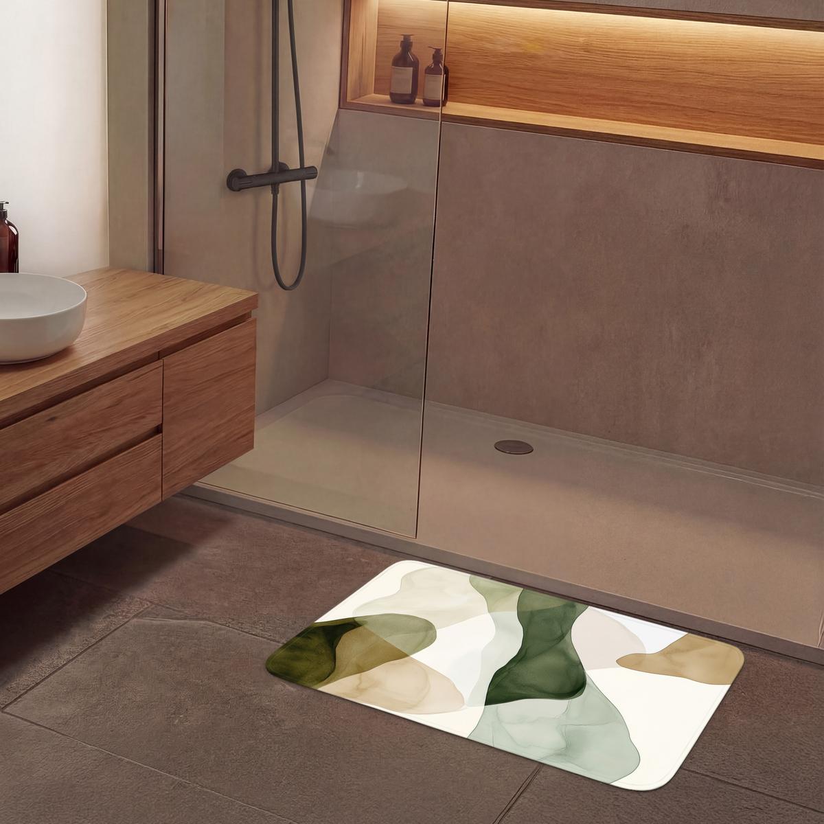 BADEMATTE Japandi - Abstrakt - Grün 90x60 cm - Grün, Textil (90/60cm) - OnlyWow