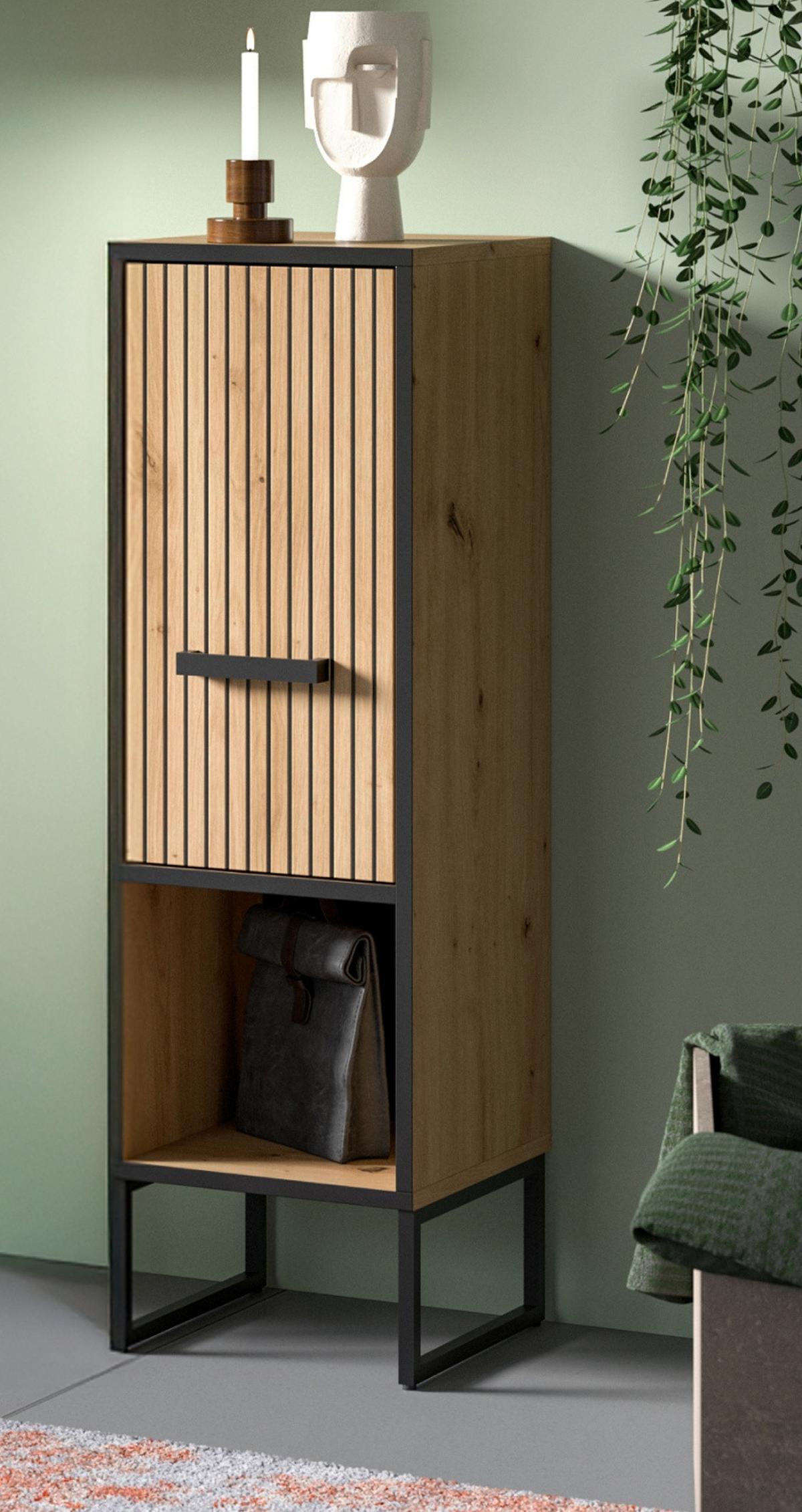 BADKOMMODE Eiche Artisan, schwarz 30 x 101 cm, Badezimmer Kommode mit Soft-Close - Schwarz/Eiche Artisan, Holzwerkstoff/Kunststoff (30/101/32cm) - Inn.Furn