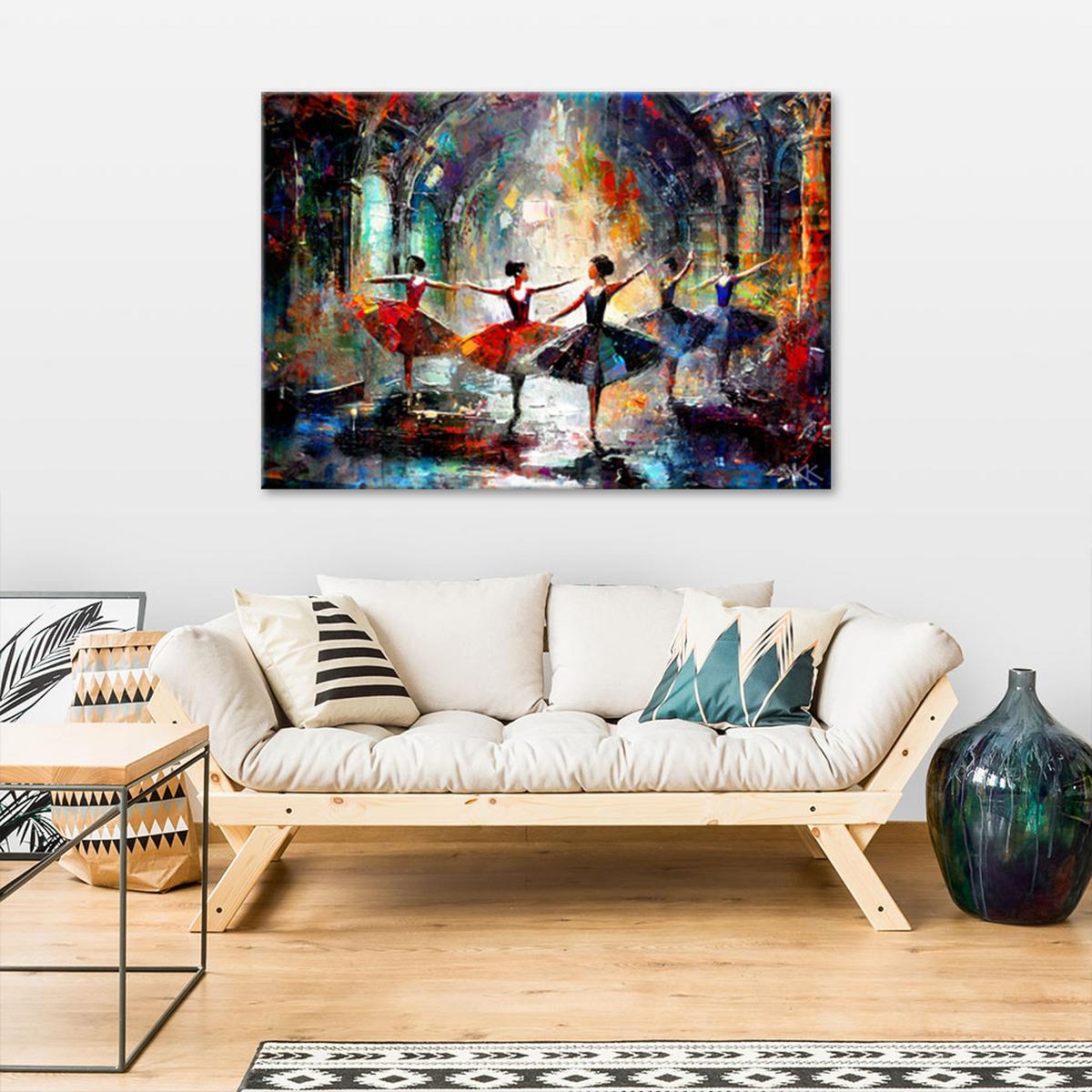 LEINWANDBILD Ballerinas Tanz Musik 100x70cm - Multicolor, Textil (100/70cm) - Feeby