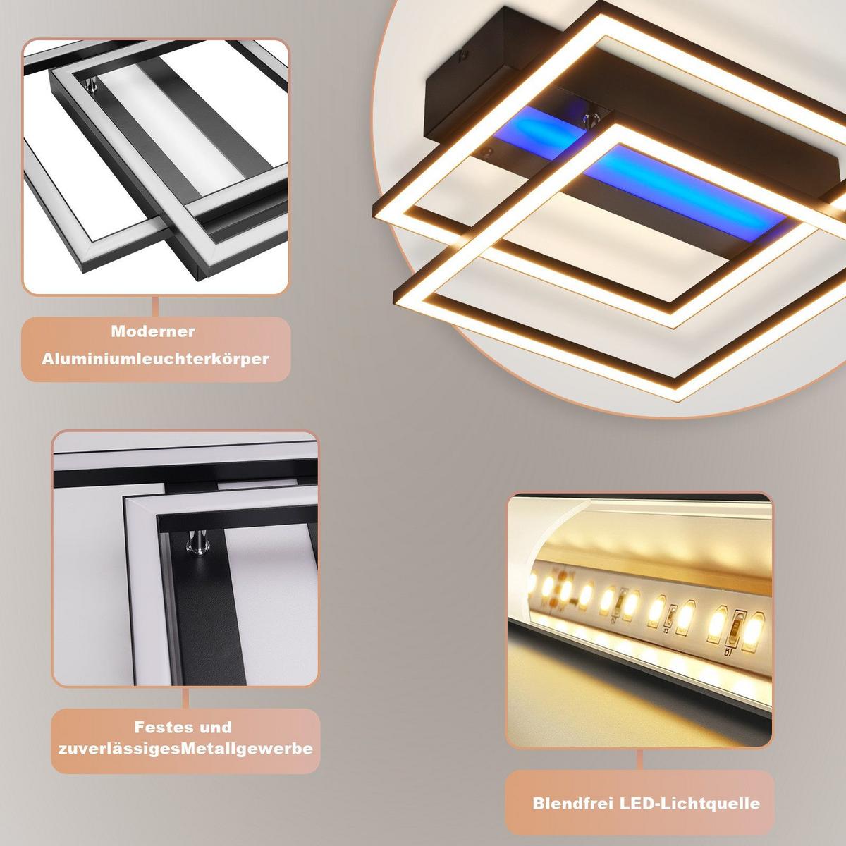LED-DECKENLEUCHTE Lowman 37/36/7.5cm - Schwarz, Metall (36/37/7.5cm) - Nettlife