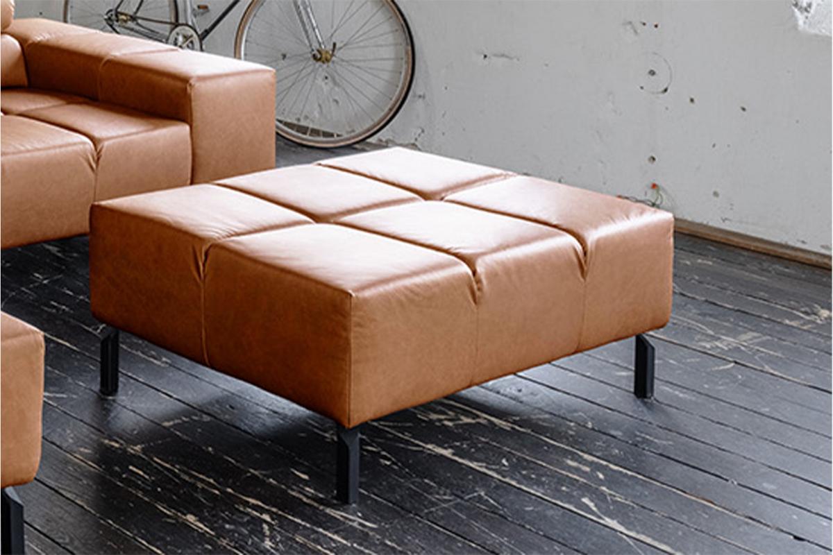 POLSTERHOCKER NELSON Braun Leder - Braun, Leder (107/43/71cm) - KAWOLA