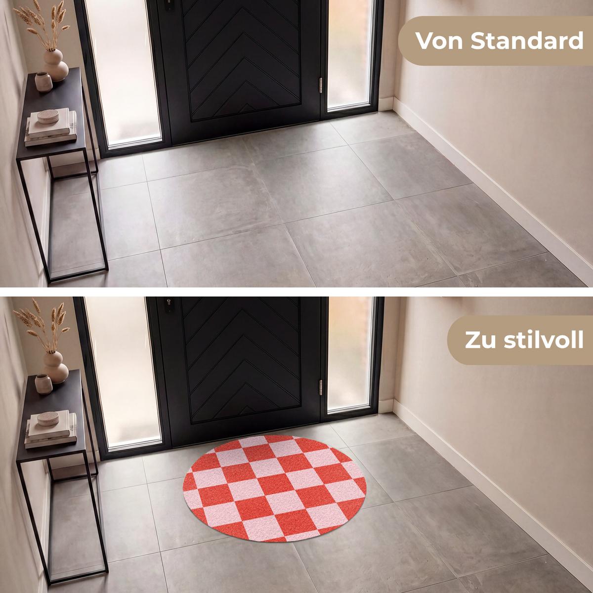 FUSSMATTE Schachbrettmuster - Rot - Rosa - Würfel Türmatte 90x90 cm - Rot, Kunststoff (90/0.4cm) - MuchoWow