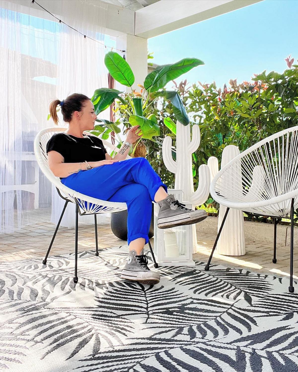 RATTANSTUHL 2er-SET Kunststoff weiß 70 cm Acapulco II - Schwarz/Weiß, Kunststoff (70/87/90cm) - Beliani