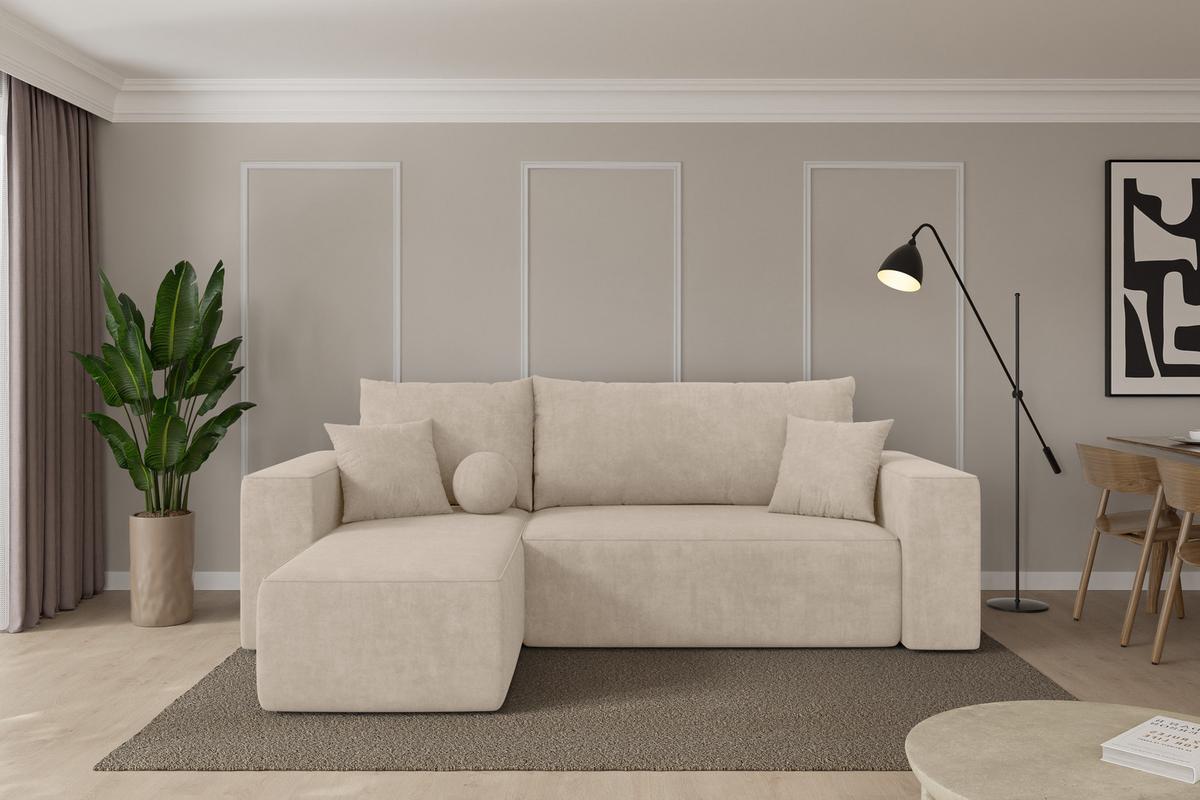 ECKSOFA mit Schlaffunktion Ottomane Links SENO-L 249x139x85 Beige Velours - Schwarz/Sahara, Holzwerkstoff/Kunststoff (249/139cm) - ALTDECOR