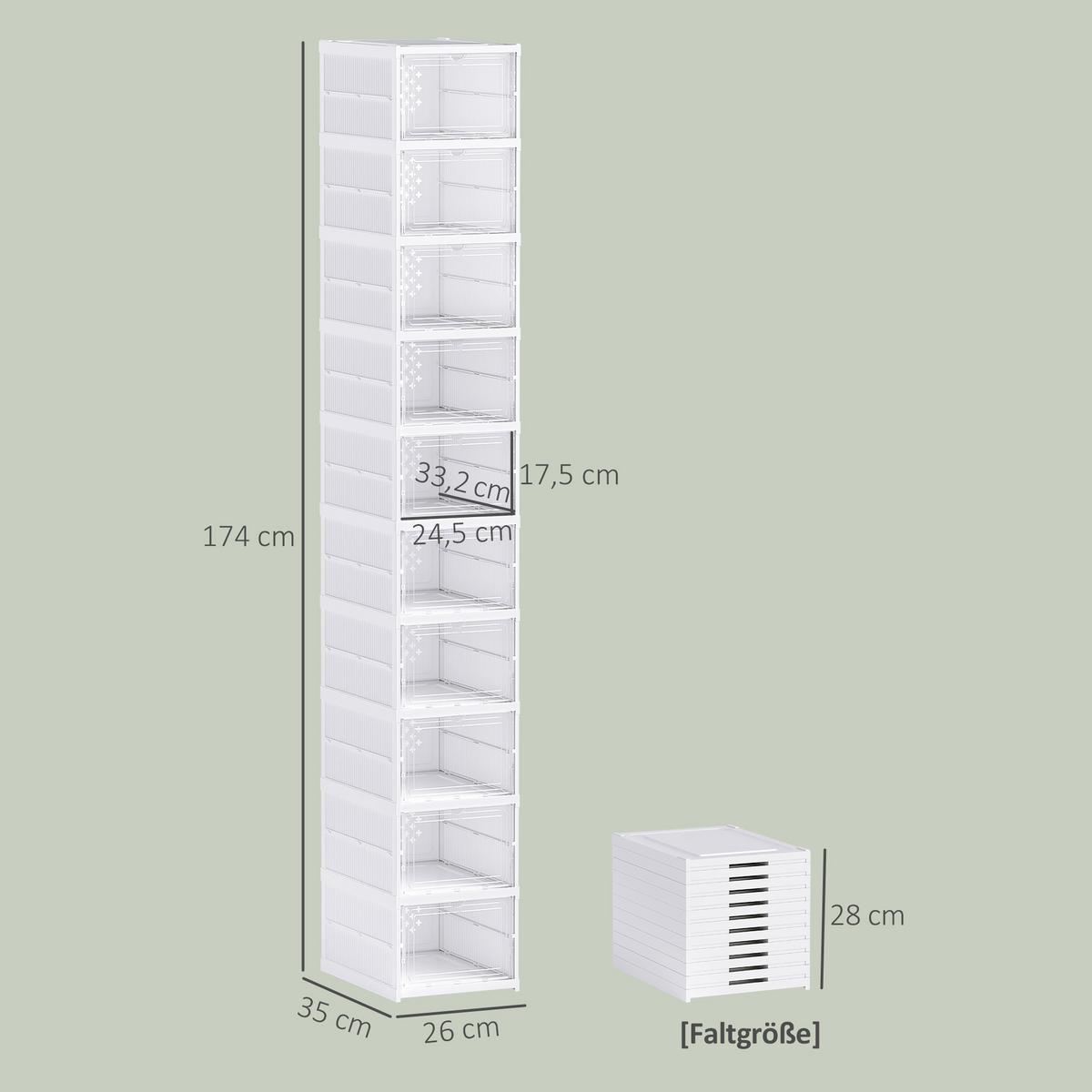 SCHUHSCHRANK faltbar 35/26/174 cm Weiß - Weiß, Kunststoff (26/174/35cm) - HOMCOM