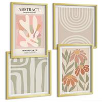 BILDER SET 4er Set - 50x50 cm & 40x60 cm Goldrahmen - Abstrakte Pflanzenformen - Goldfarben, Kunststoff (50/50cm) - TULUP