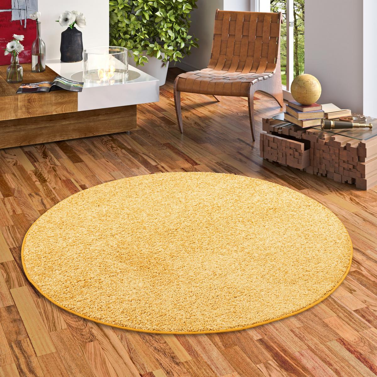 HOCHFLOR VELOURS TEPPICH MONA RUND - Currygelb, Textil (200/200cm) - Snapstyle